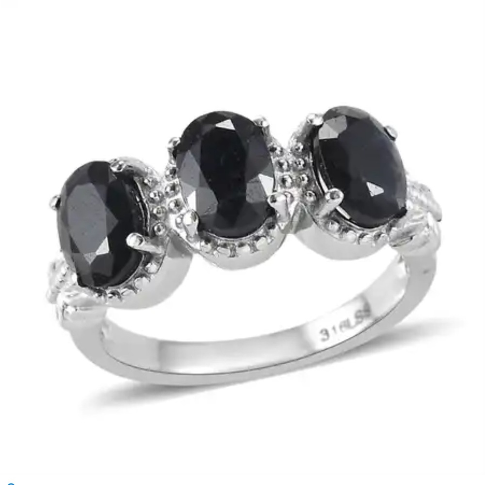 5ct Midnight Sapphire 3 Stone Ring in Stainless Steel